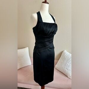 White House Black Market Halter Bandage Lux Black Satin Beautiful! Women’s Sz 2